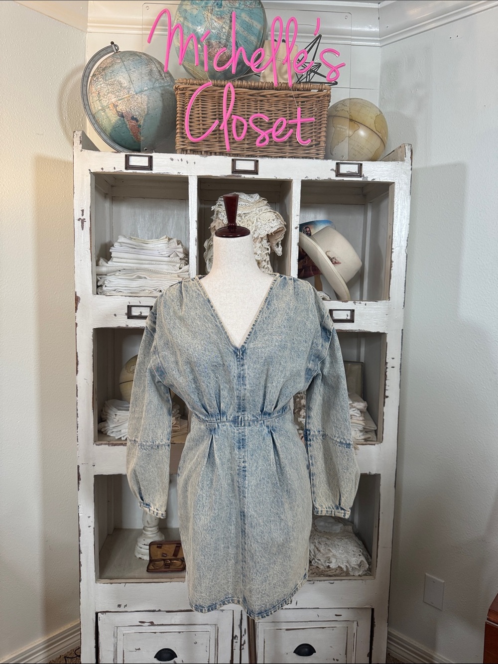 Idem ditto Light Wash Denim V-Neck Dress